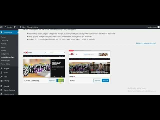 How To Import demo of inx-game Casino Affiliate WordPress Theme